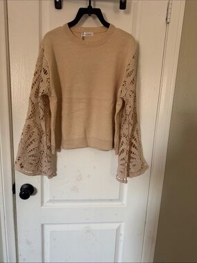 Altar'd State Women's Beige Crochet Bell Sleeve Sweater